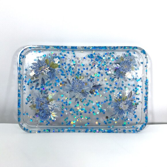 Resin Tray Set Blue Flowers Rolling Tray Jar with Lid Ashtray - Picture 4 of 6